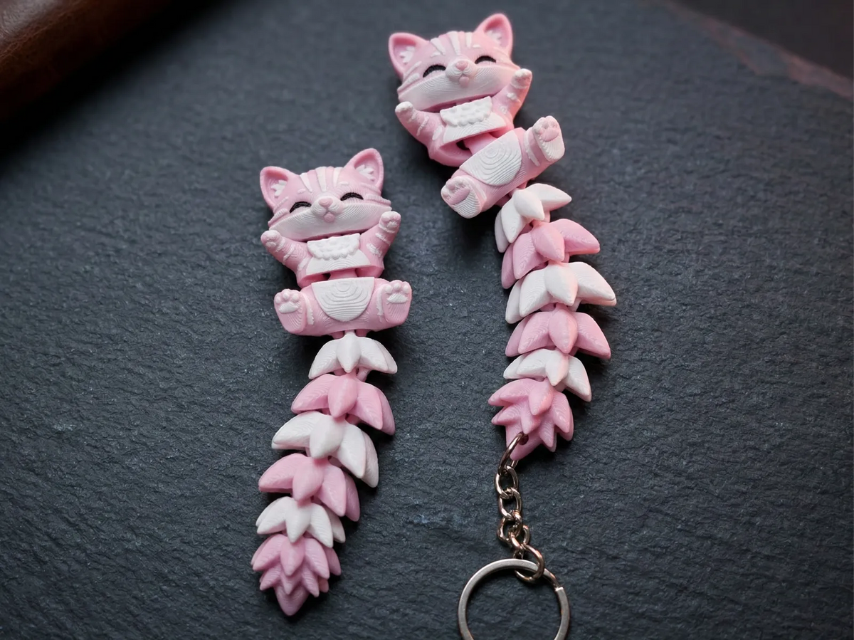 Fluffy Tail Flexi Cat Keychain