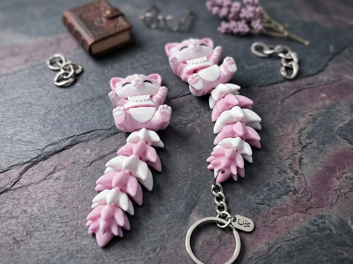 Fluffy Tail Flexi Cat Keychain