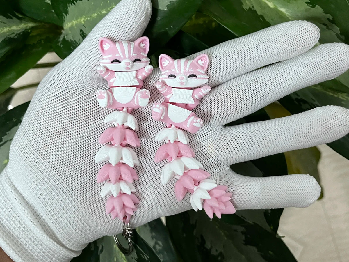 Fluffy Tail Flexi Cat Keychain