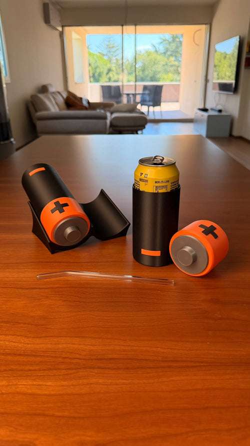 Battery can coolers with a can inside and the stand