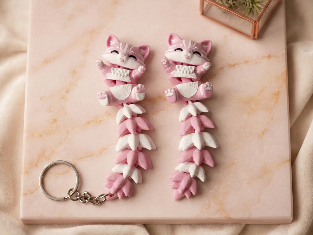 Fluffy Tail Flexi Cat Keychain