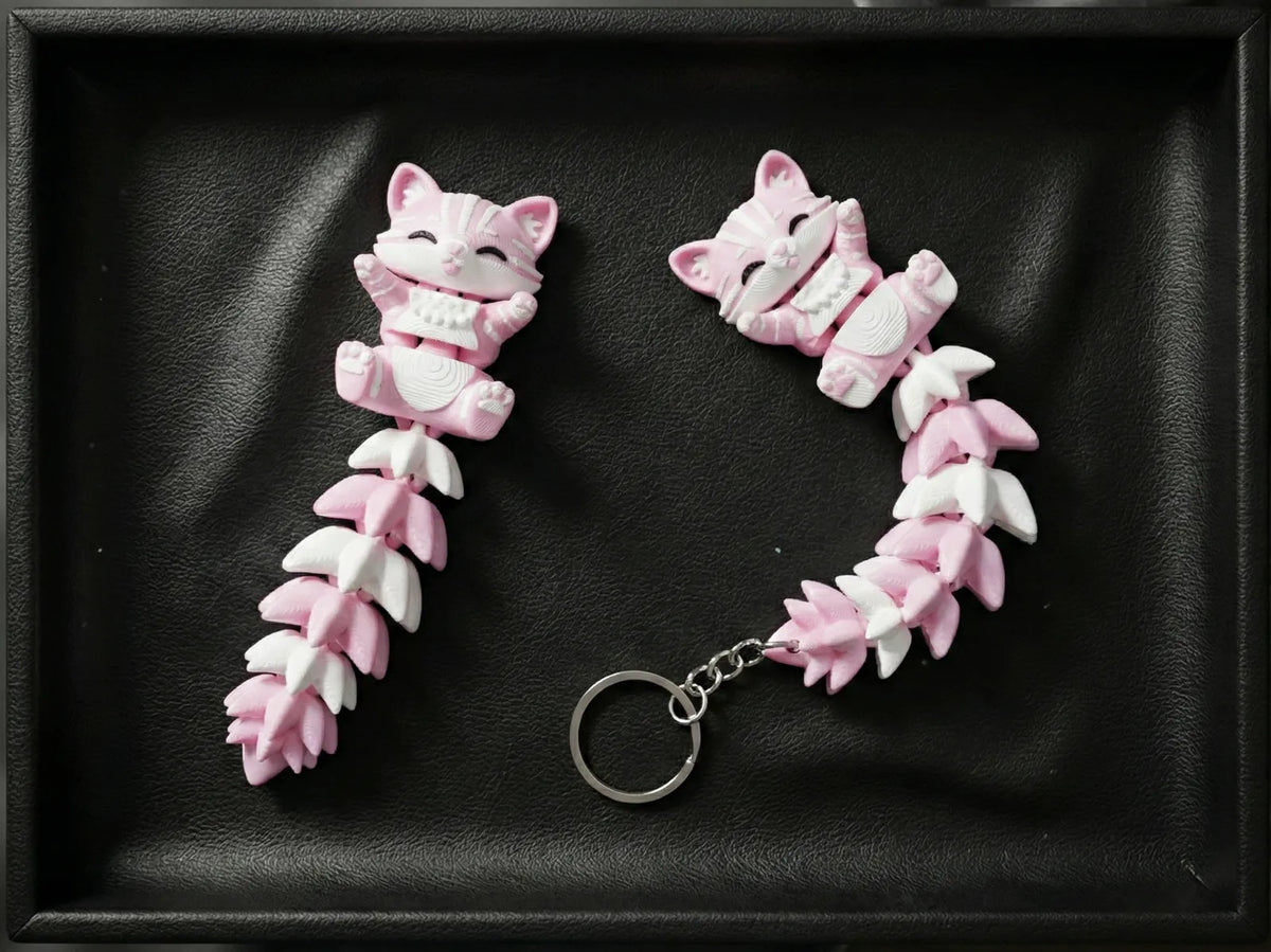 Fluffy Tail Flexi Cat Keychain