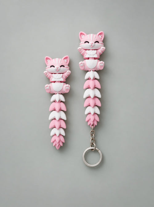 Pink flexi cat toy and keychain