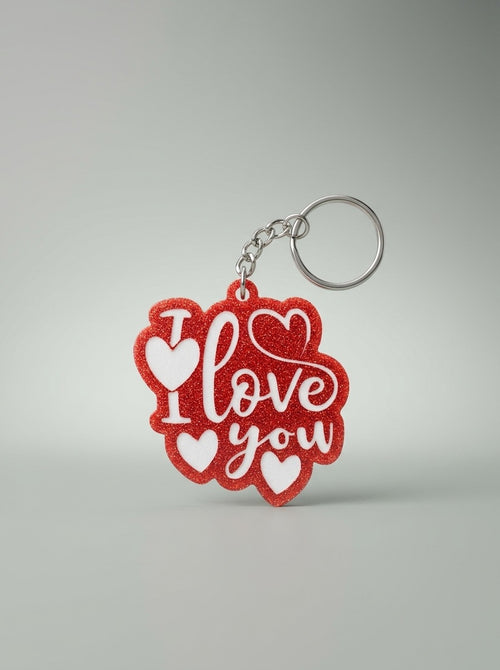 Red glitter I Love You keychain
